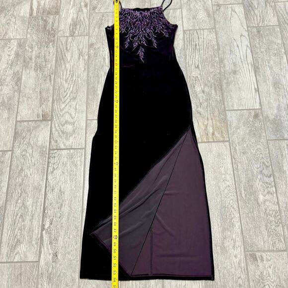90's Purple Velvet Stretch Gown Size Small Embellished NYE Prom Fairycore‎ Maxi - Picture 9 of 11